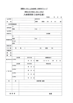 東京八王子西ロータリークラブ入会申込書